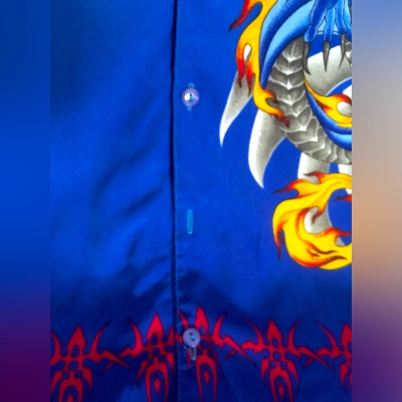 Vintage J/E/T JET STRTWR Dragon Blue Button Up Shirt Medium - Picture 2 of 7